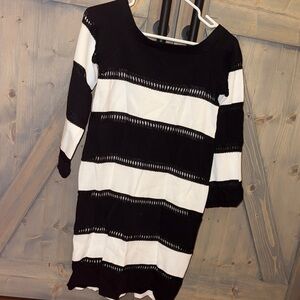 Boston Proper Black and White Striped Mini Dress